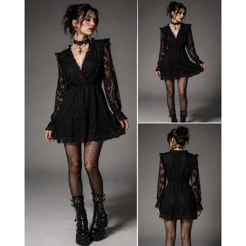 Dizzy Lizzy Whimsigoth Lace Mini Dress Women Medium Romantic Gothic